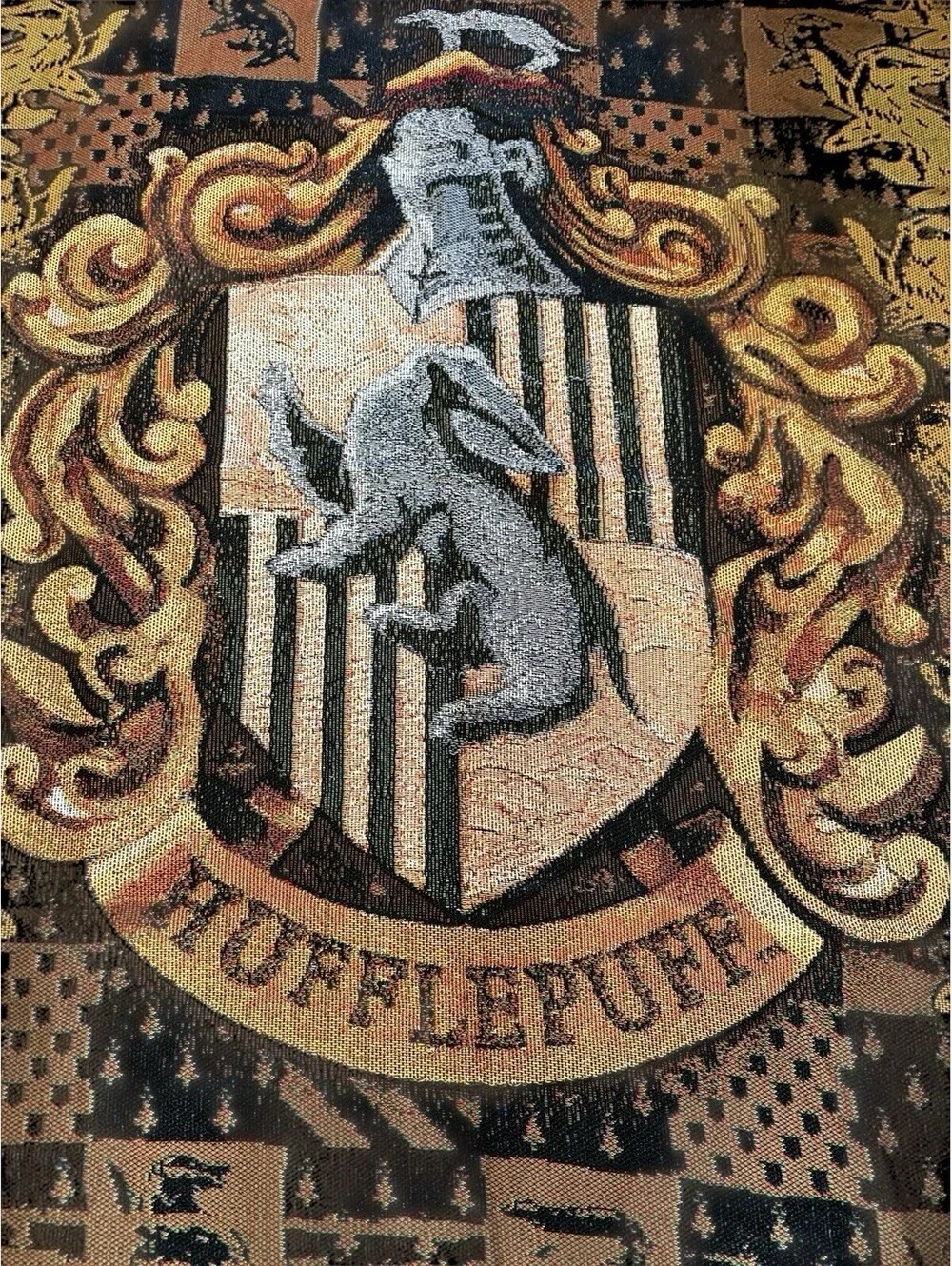 Harry Potter Hufflepuff Dark Academic Woven Tapestry Throw Blanket w/ Fringe HTF
